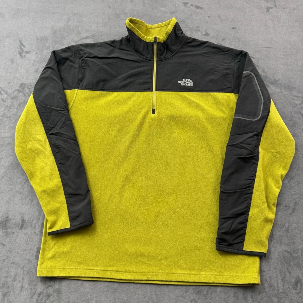 The North Face Mens TKA 100 1/4 Zip Fleece Pullover XL Lime Green Black Hiking